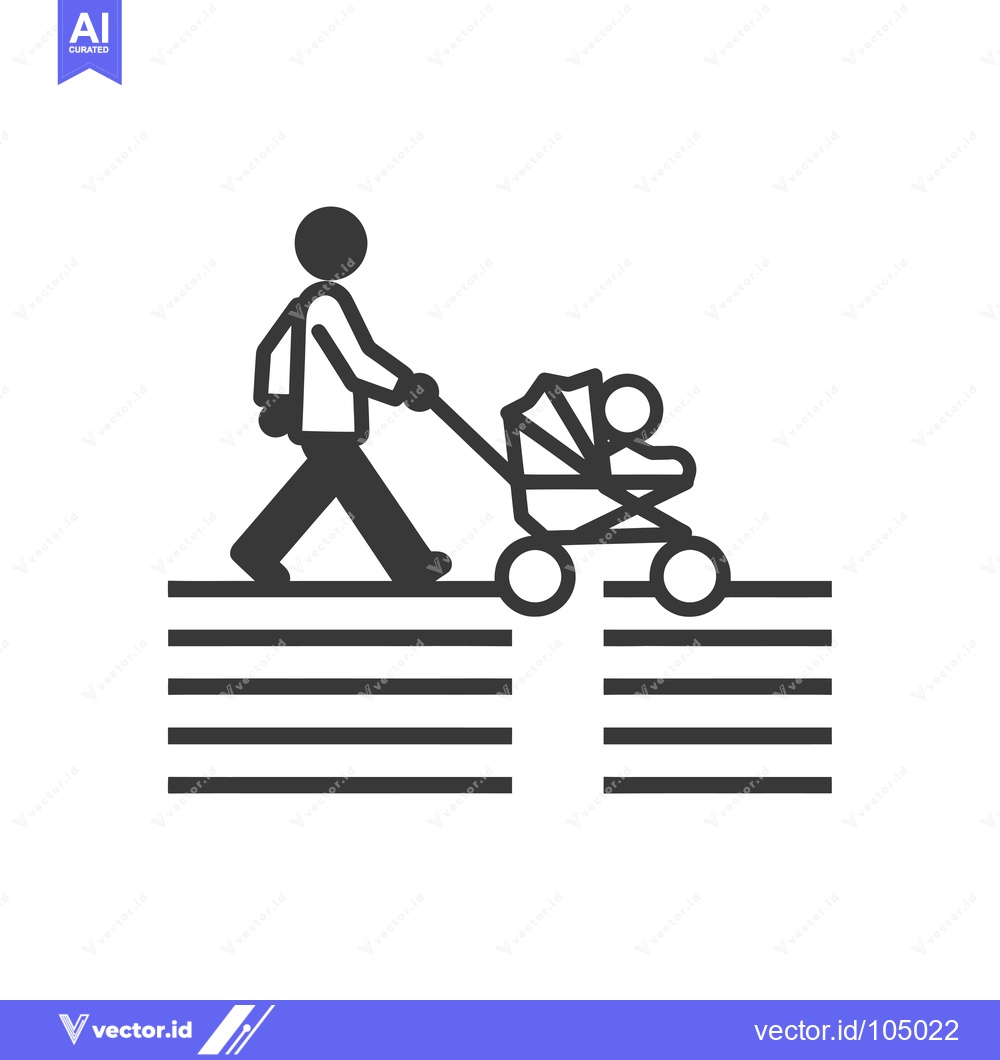 Premium Vector dari Stick Figure Pushing Baby Stroller Over Steps