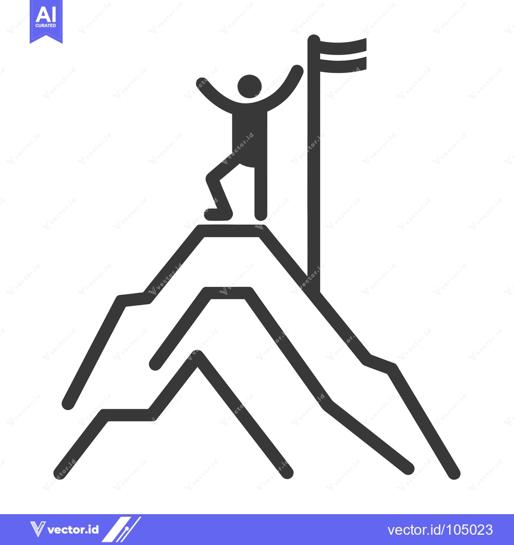 Premium Vector dari Stick Figure Reaching the Peak of a Mountain with a Flag