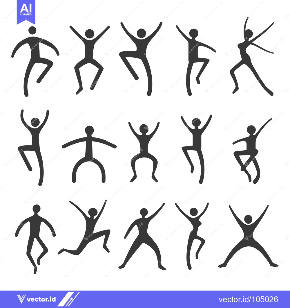 Premium Vector dari Stick Figure Silhouettes Demonstrating Various Dance Poses