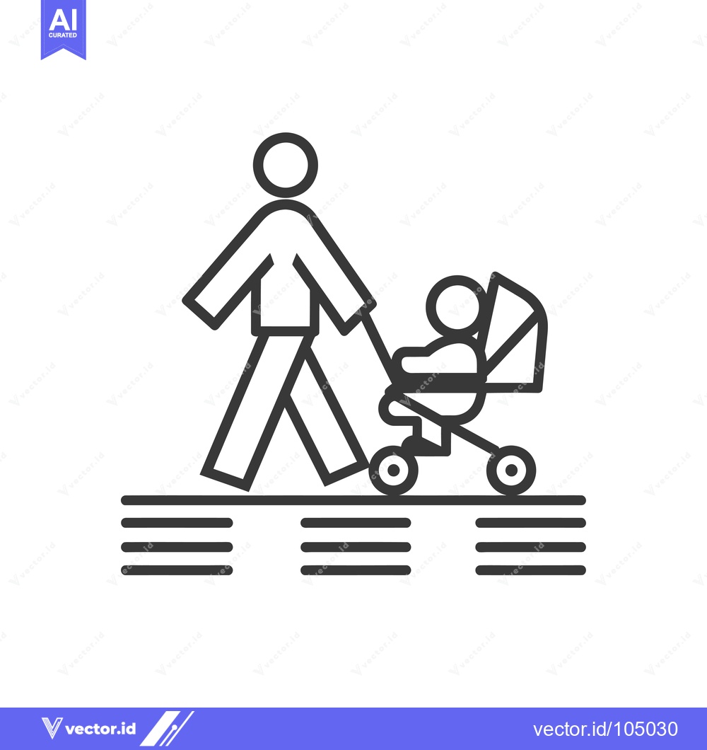 Premium Vector dari Stick Figure Walking with a Baby in a Stroller