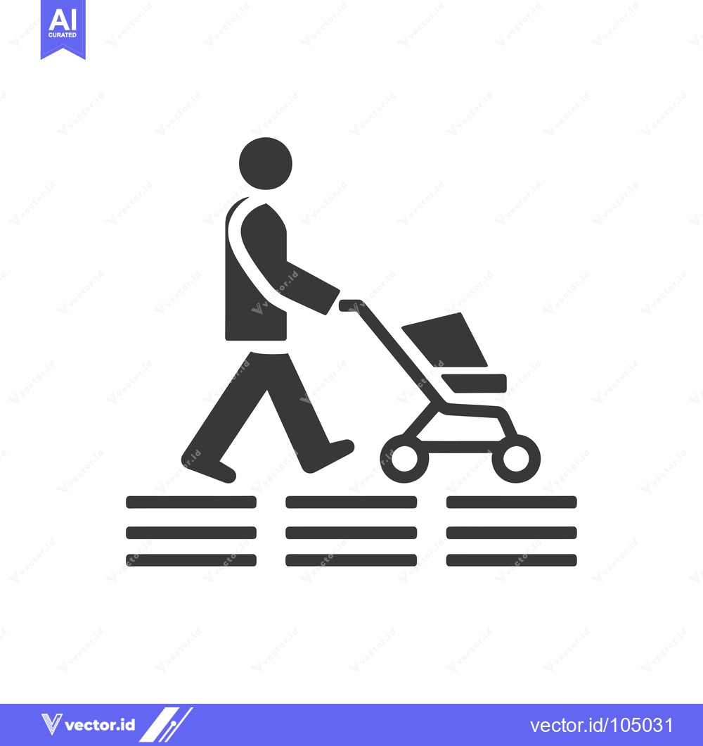 Premium Vector of Stick Figure Walking with a Stroller on a Crosswalk