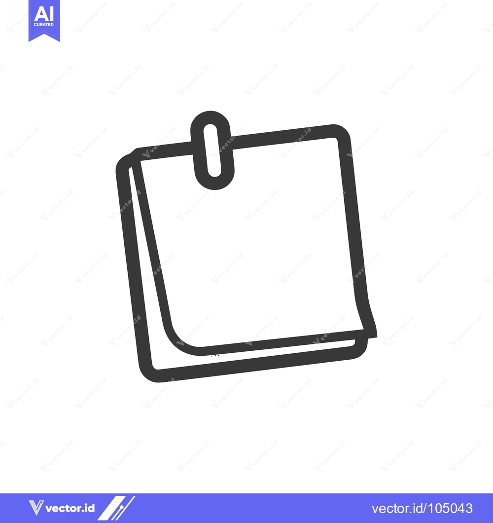 Premium Vector of Minimalist Sticky Note Icon with Paperclip, Dark Gray Outline on White