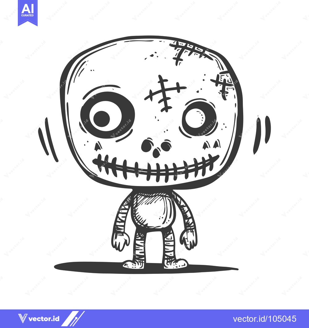 Premium Vector of Stitched-up Cartoon Monster with Large Eyes and a Smile
