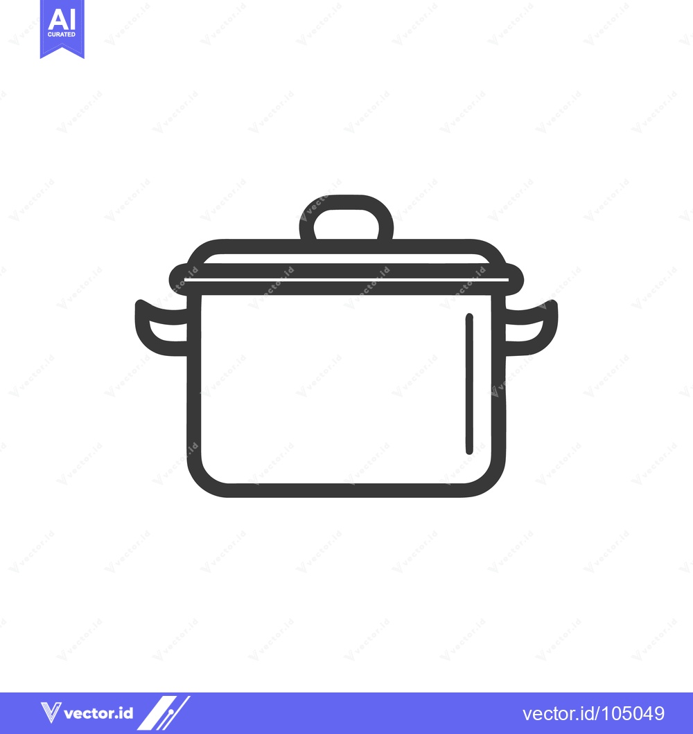 Premium Vector of Minimalist Cooking Pot Icon with Lid and Handles, Black Outline