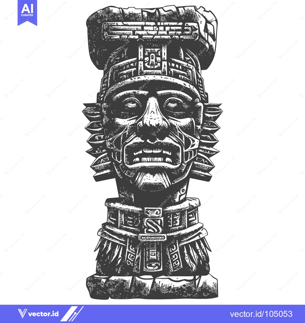 Premium Vector of Stone Carving of an Ancient Mayan Deity with Intricate Details