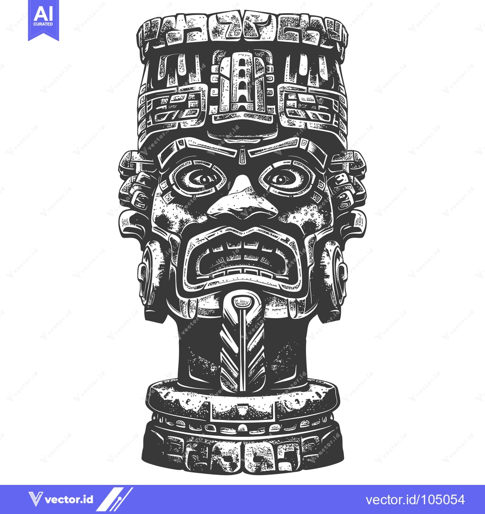 Premium Vector dari Stone Carving of an Ancient Mayan God with a Grotesque Expression