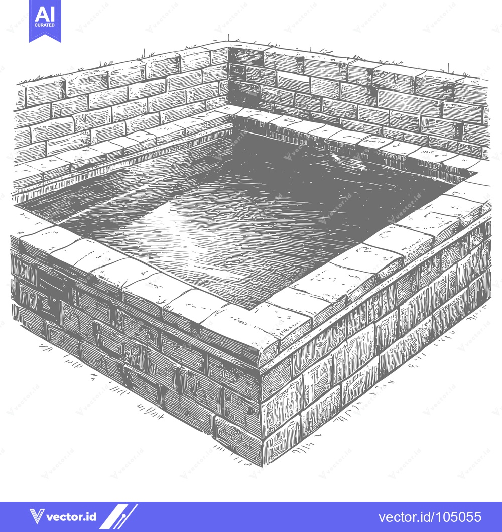Premium Vector of Stone-lined pool or well with water inside, viewed from above