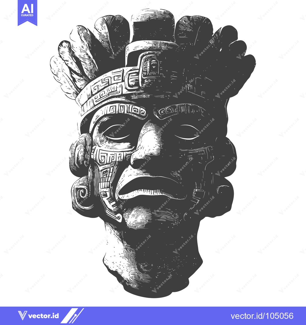 Premium Vector dari Stone Mask with Intricate Designs and Feathers
