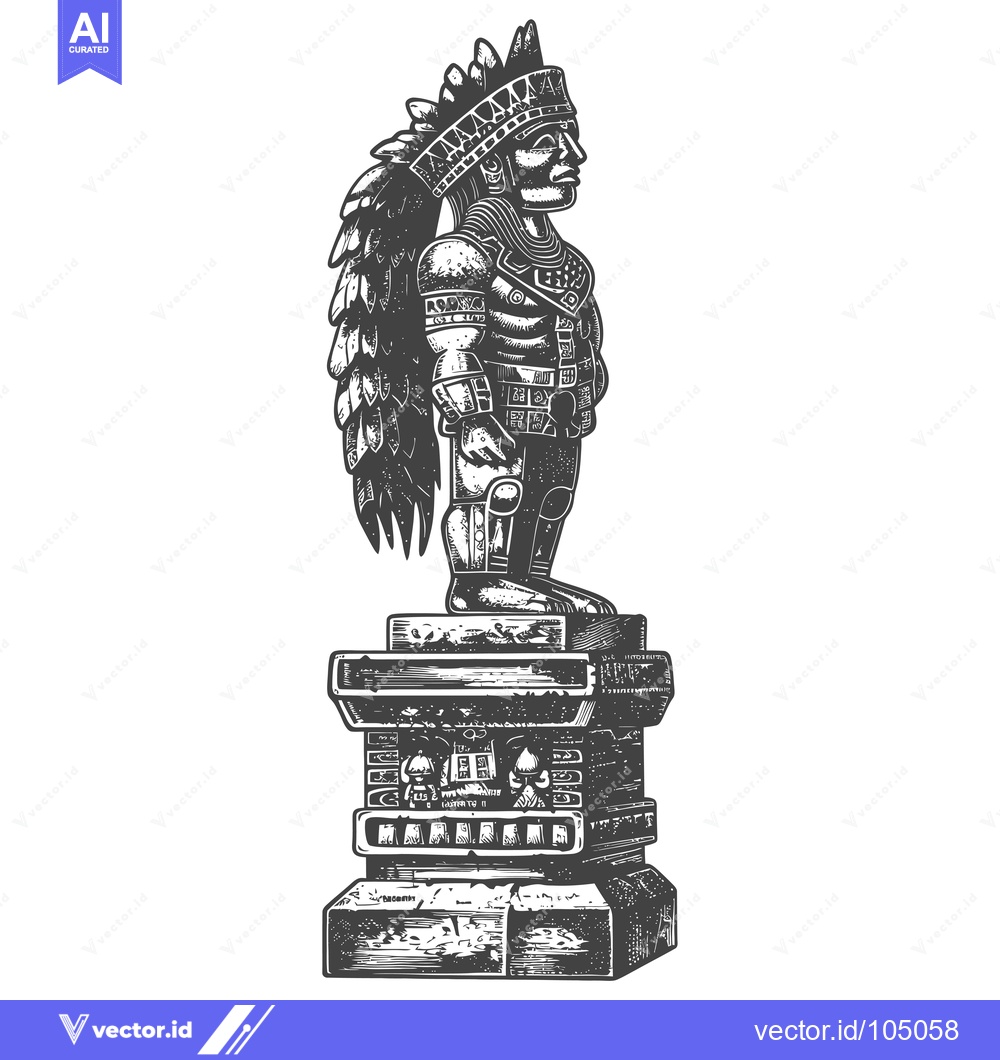 Premium Vector of Stone Statue of a Feathered Warrior Standing on a Platform