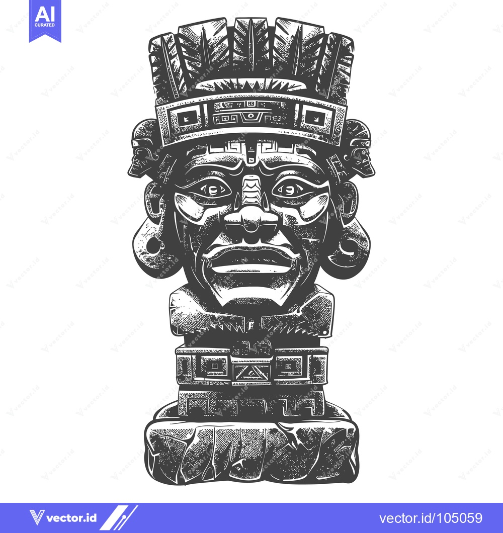 Premium Vector of Stone Statue of a Mayan Deity with Detailed Carvings