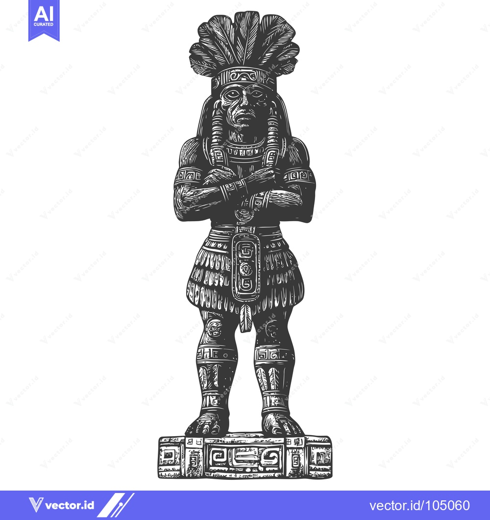 Premium Vector of Stone Statue of a Mayan Warrior with Crossed Arms