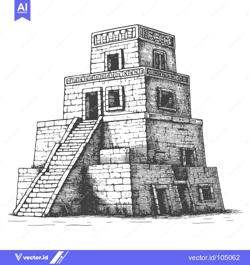 Premium Vector dari Stone Structure with Stairway and Multiple Windows