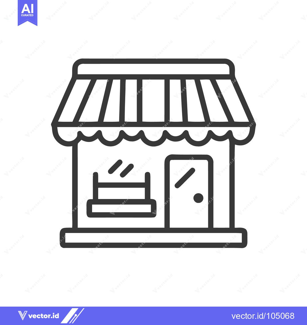 Premium Vector of Minimalist Storefront Icon with Awning and Display Window, Black Outli