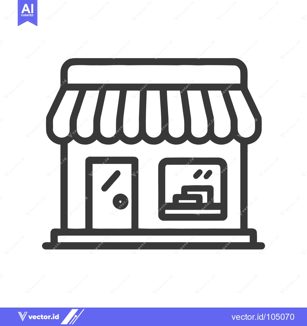 Premium Vector dari Minimalist Storefront Icon with Awning and Display Window Design