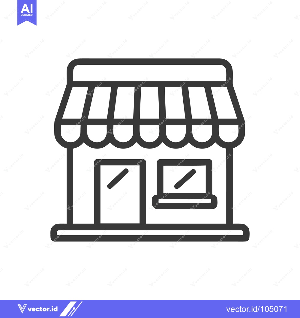 Premium Vector dari Minimalist Storefront Icon with Awning, Door, and Window Detail