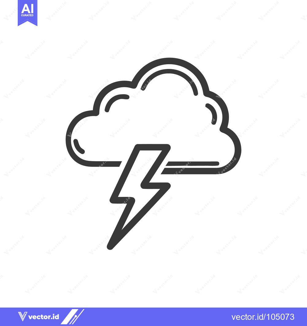 Premium Vector of Minimalist Cloud and Lightning Bolt Icon, Weather Symbol, Black Outlin