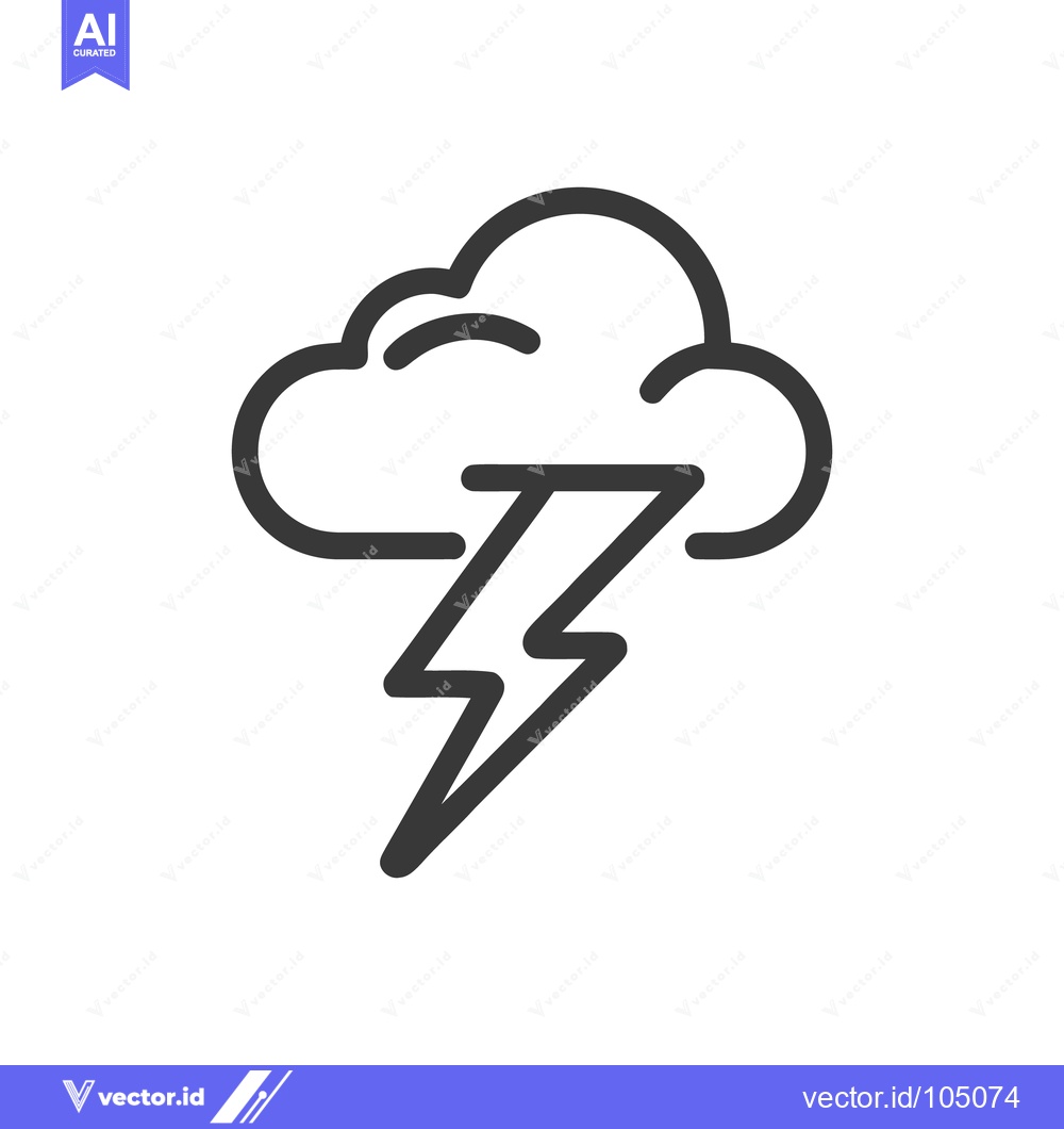 Premium Vector of Minimalist Weather Icon: Cloud with Lightning Bolt, Dark Outline