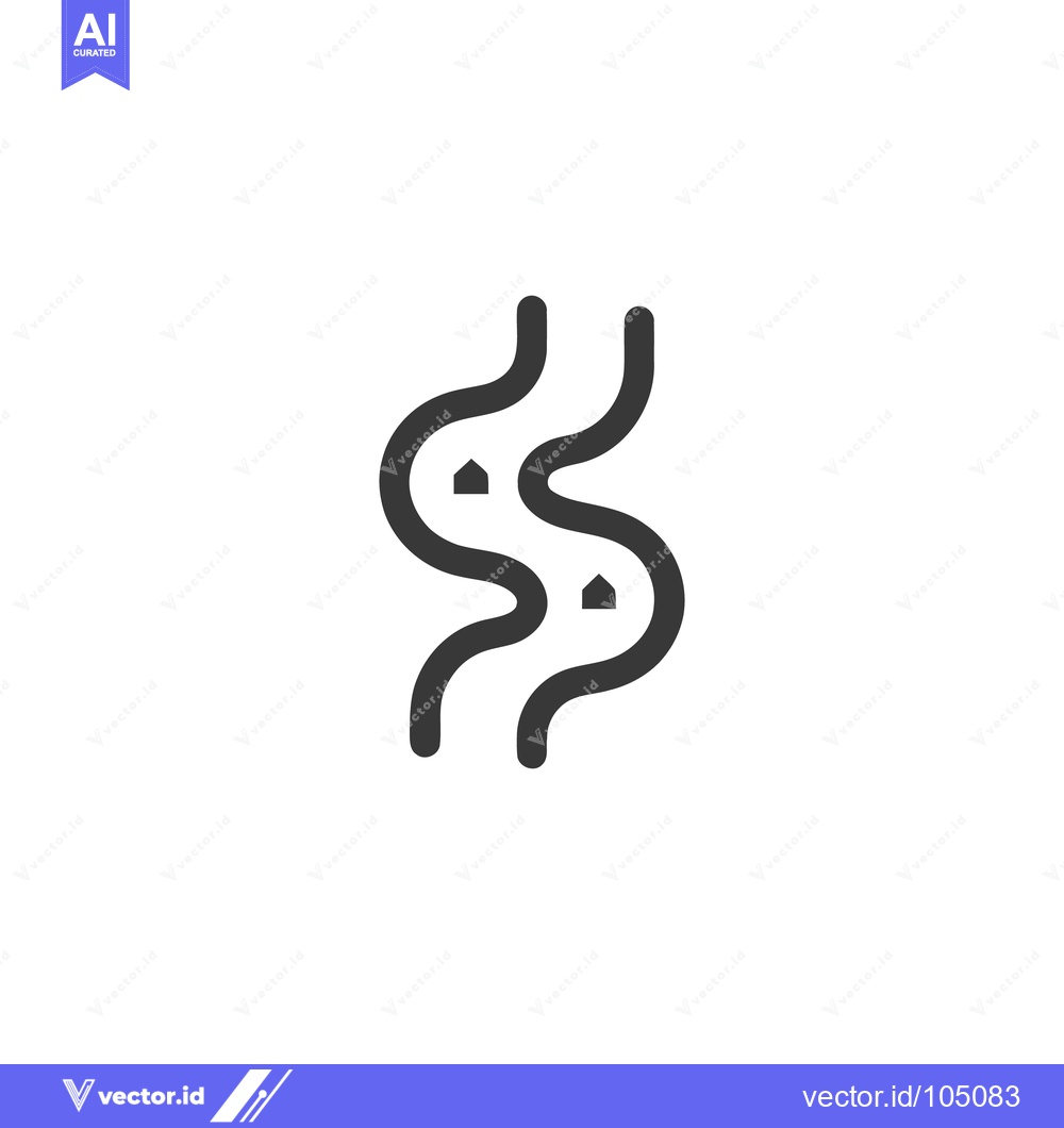 Premium Vector dari River Bend Icon with Houses: Minimalist Black and White Design