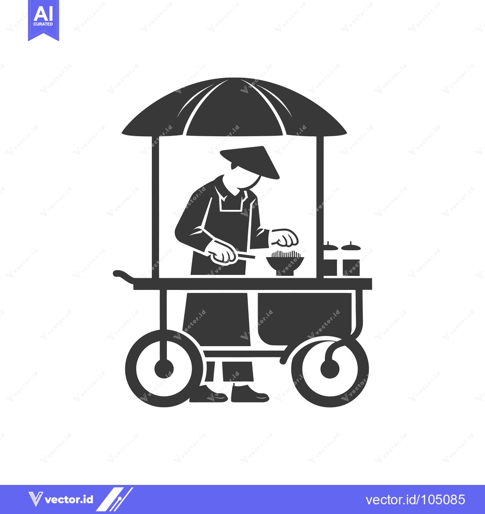 Premium Vector dari Street Food Vendor with Umbrella and Cart
