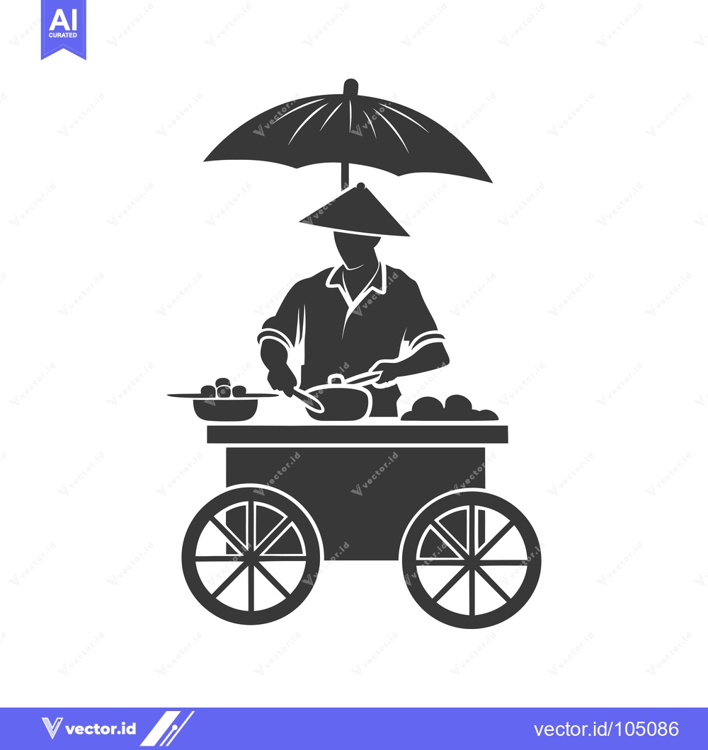 Premium Vector of Street Food Vendor with Umbrella and Cart