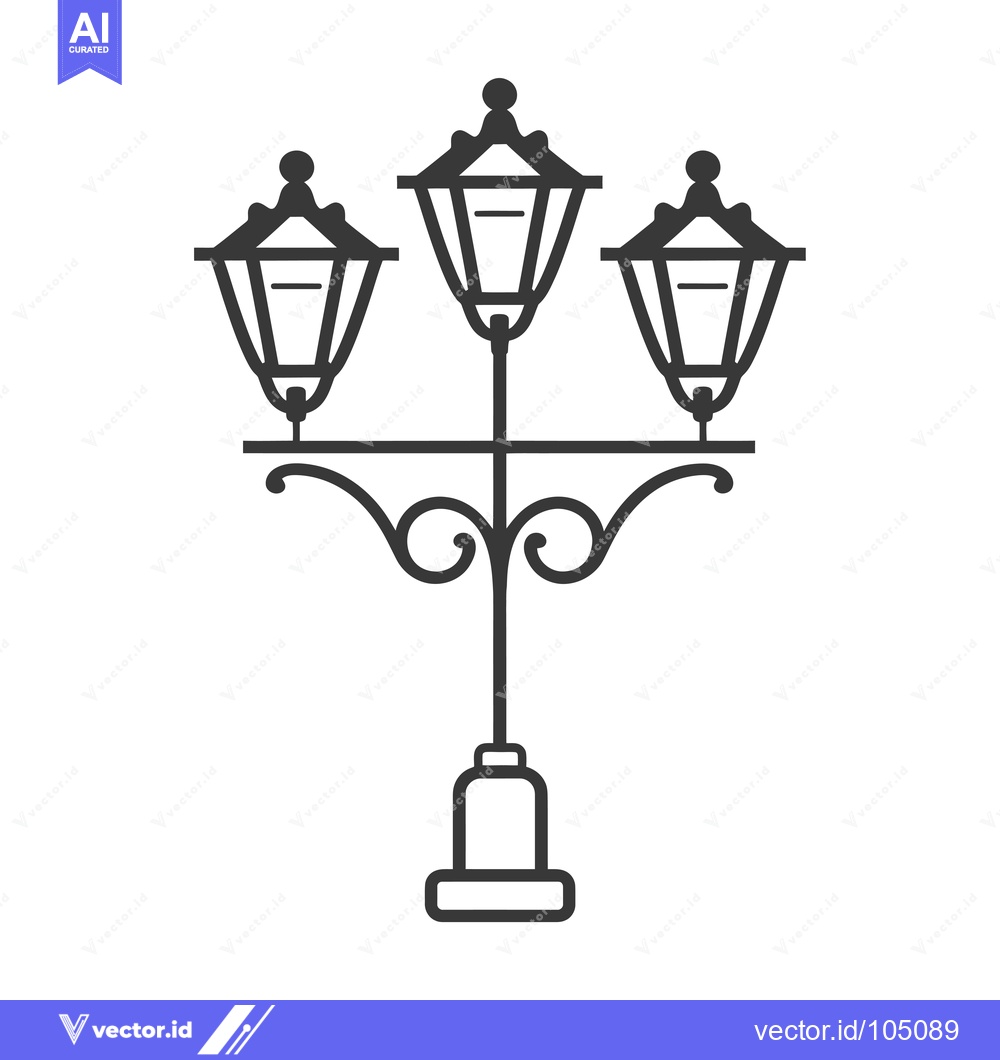 Premium Vector dari Street lamp with three lights and ornate base