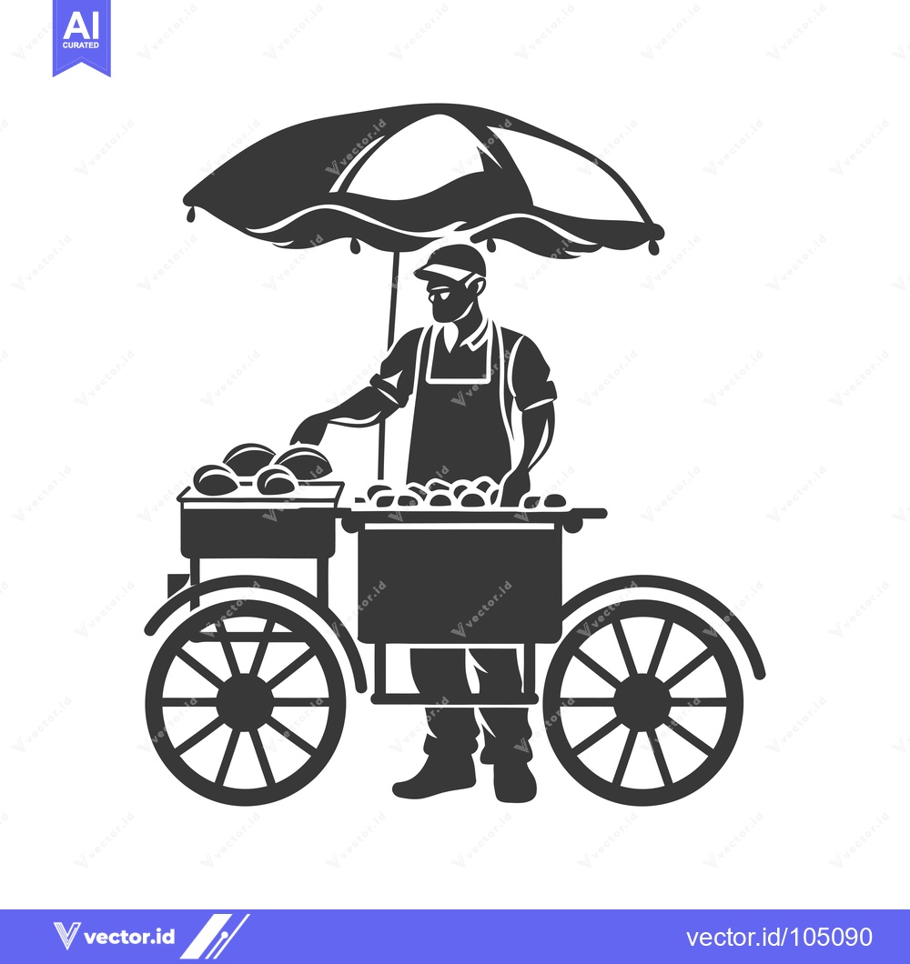 Premium Vector dari Street Vendor Selling Goods from a Cart with an Umbrella