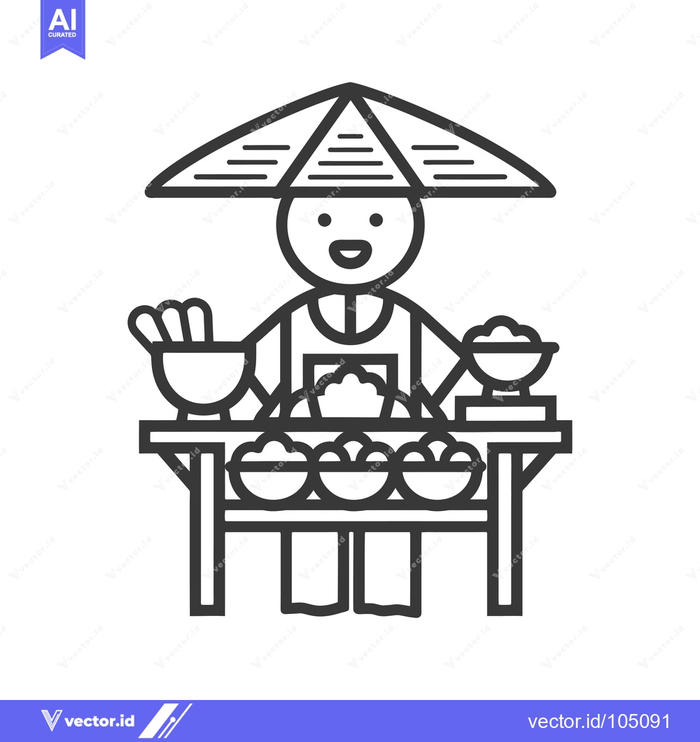 Premium Vector of Street vendor with conical hat selling food from a table