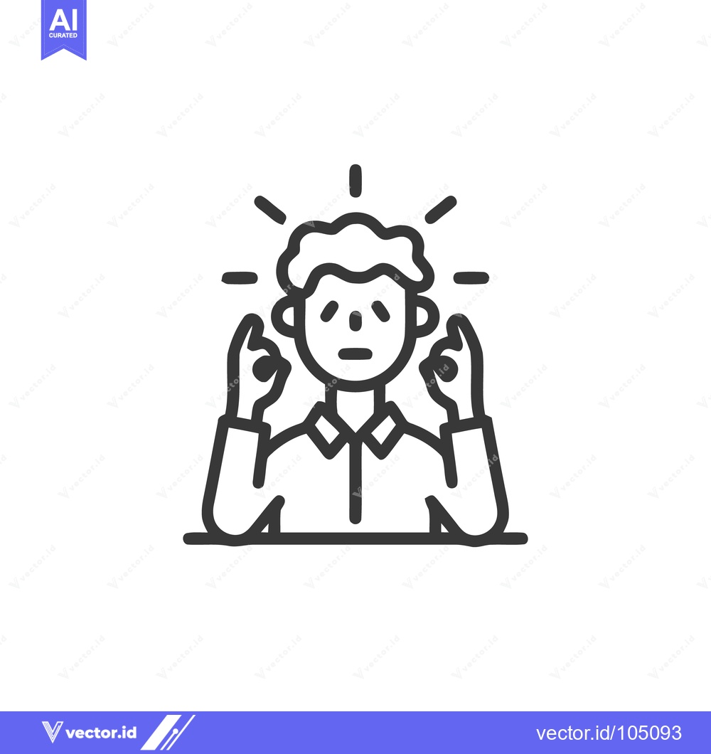 Premium Vector dari Frustrated Man Icon with Hands Up, Stress, Anxiety, Confusion, Outline