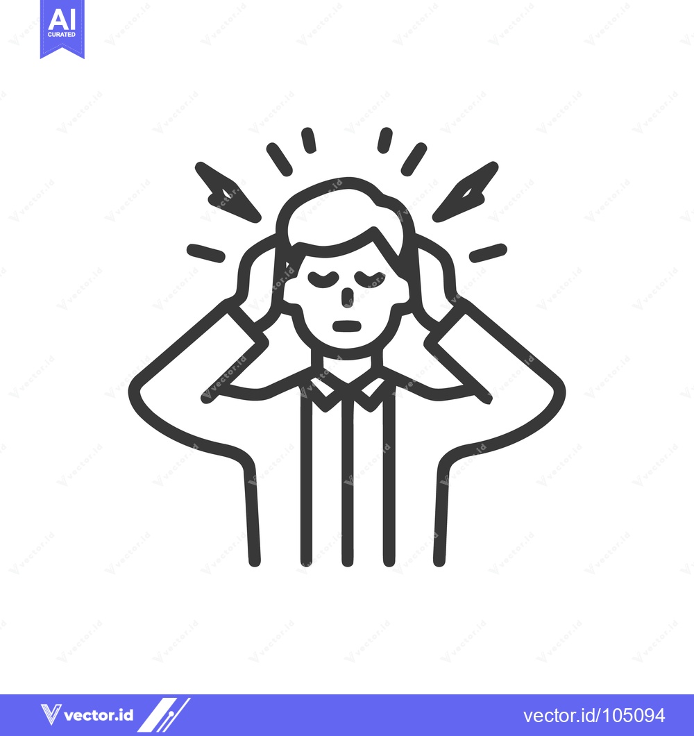 Premium Vector of Line Art: Man with Headache, Stress, or Migraine Holding Head
