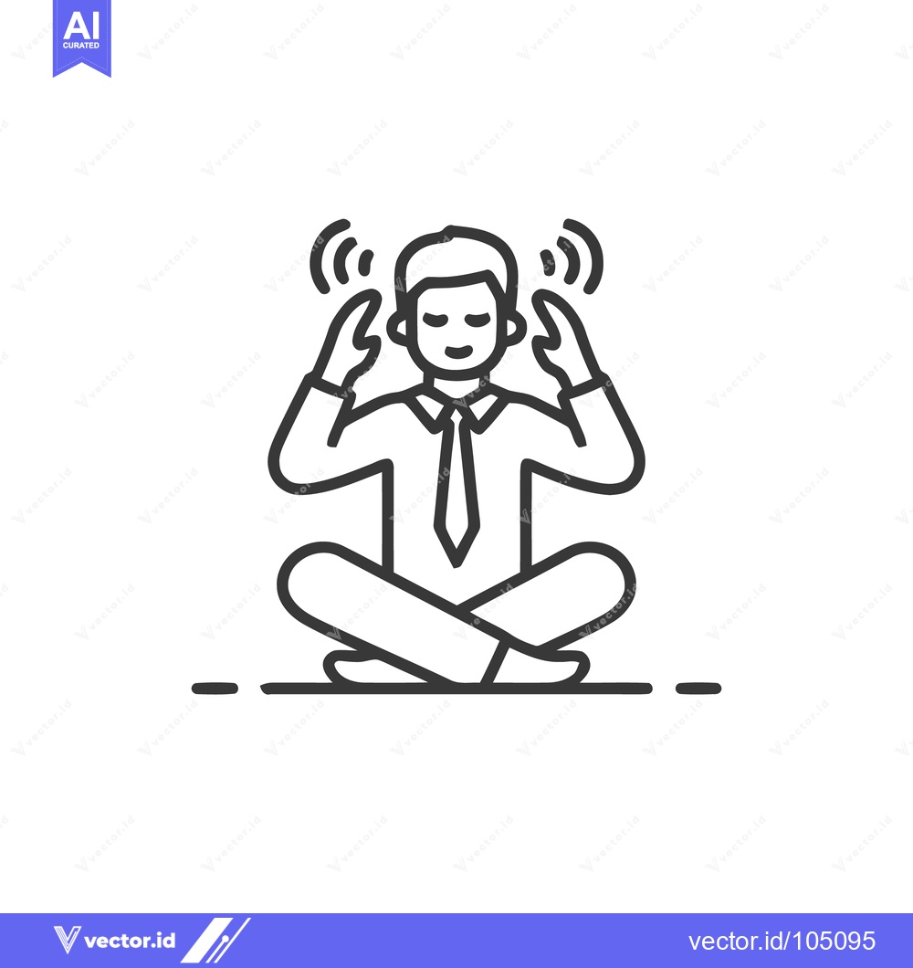 Premium Vector dari Meditating Businessman Icon with Sound Waves in Lotus Position, Line A