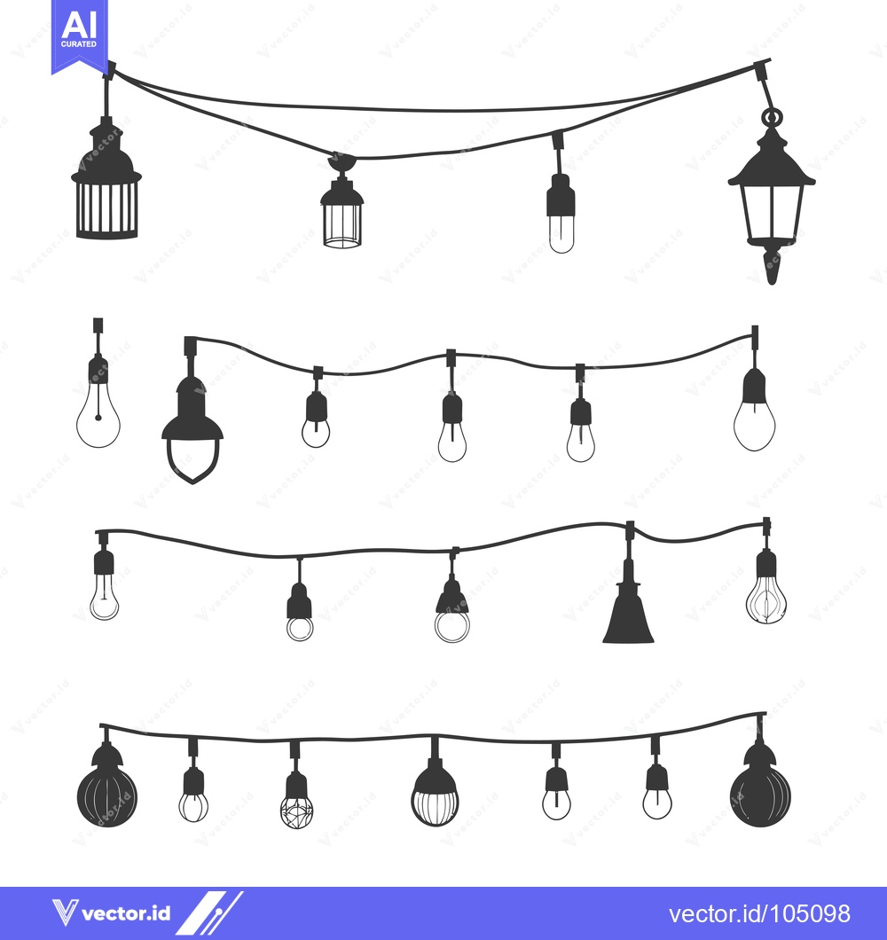 Premium Vector dari String of Silhouette Light Bulbs and Lanterns