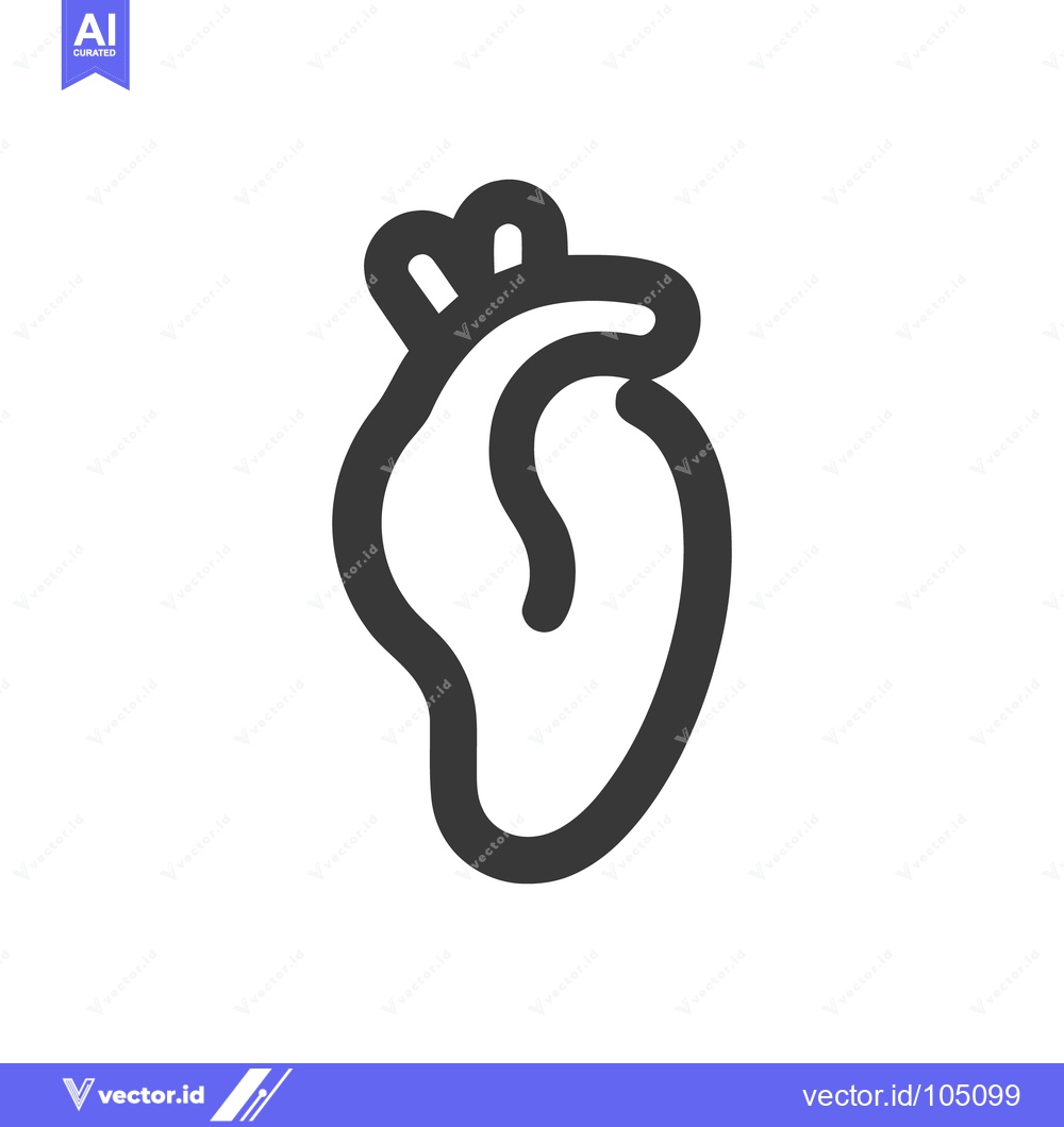 Premium Vector dari Stylized Human Heart Icon: Bold Outline, Anatomical Symbolism, Medical