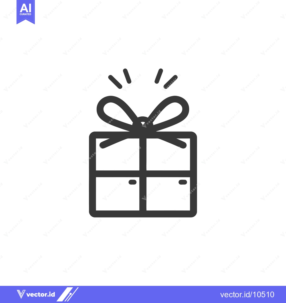 Premium Vector dari A Black and White Line Drawing of a Gift Box with a Bow and Sparkling