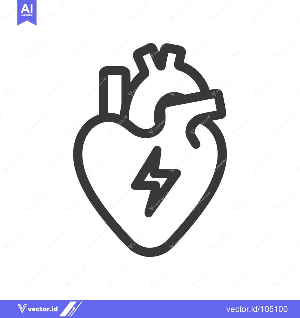 Premium Vector dari Heart Icon with Lightning Bolt, Medical Symbol, Dark Gray Outline on W