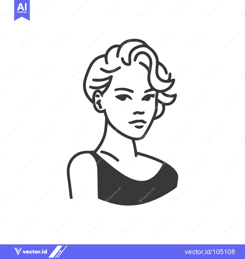 Premium Vector dari Elegant Woman Portrait: Minimalist Line Art with Chic Bob Hairstyle