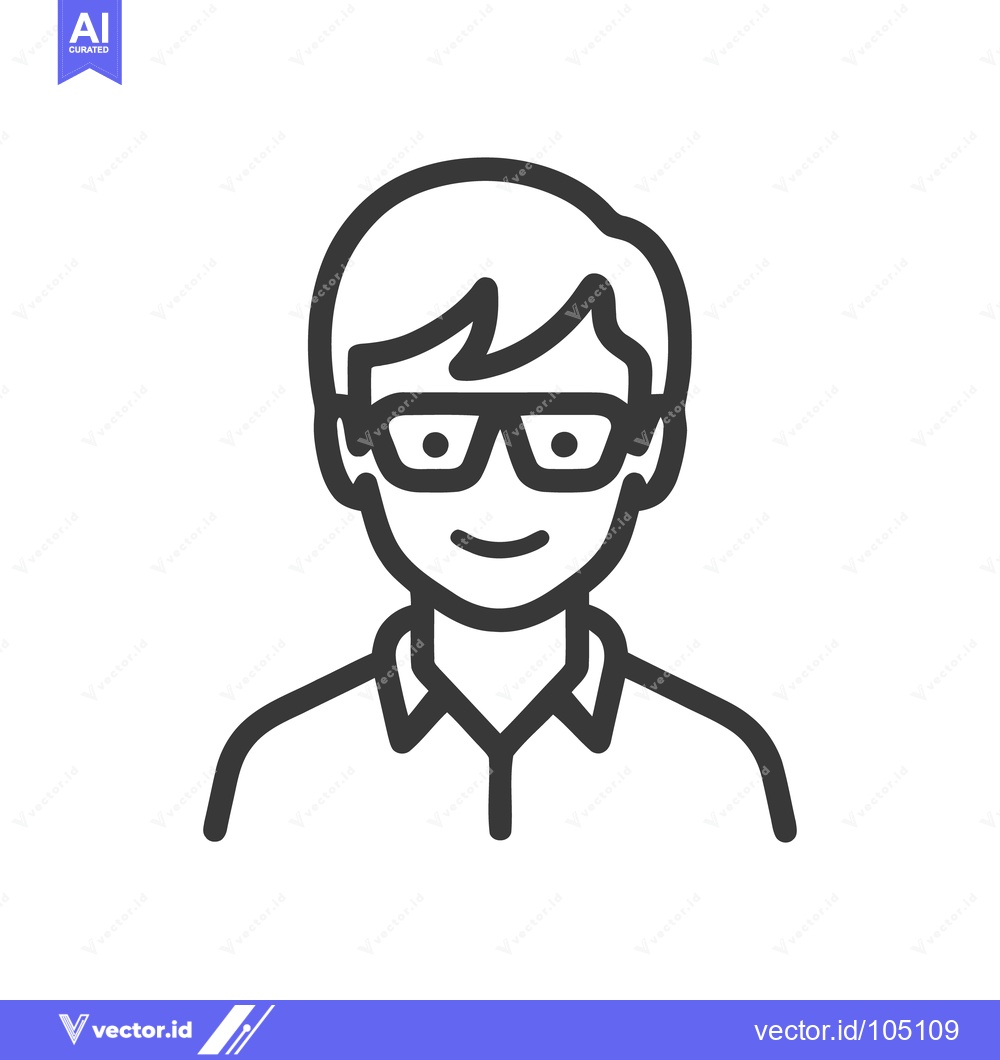 Premium Vector dari Minimalist Icon of a Smiling Man with Glasses and Collared Shirt
