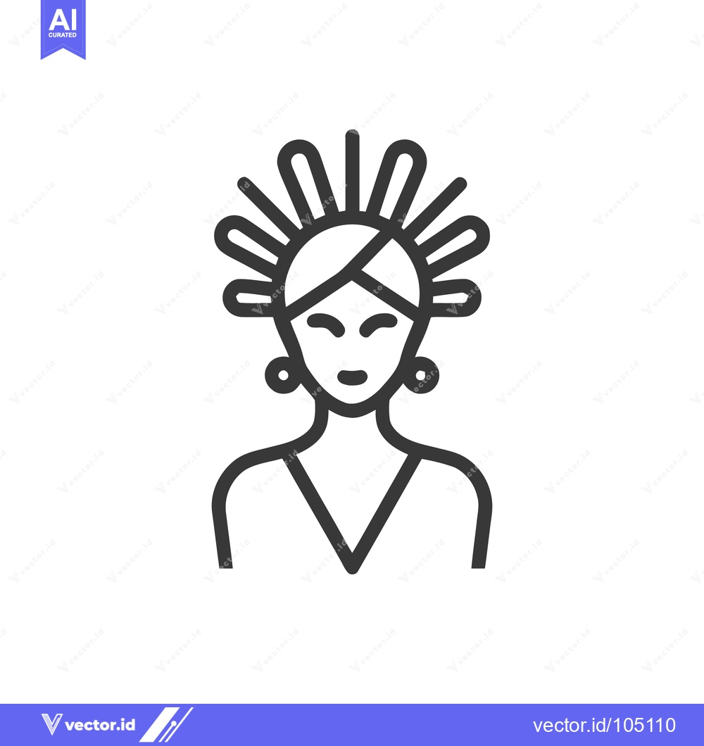 Premium Vector dari Minimalist Icon of Woman with Headdress and Earrings, Line Art Style