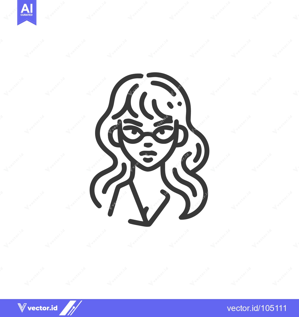 Premium Vector of Minimalist Icon of a Woman with Wavy Hair and Glasses