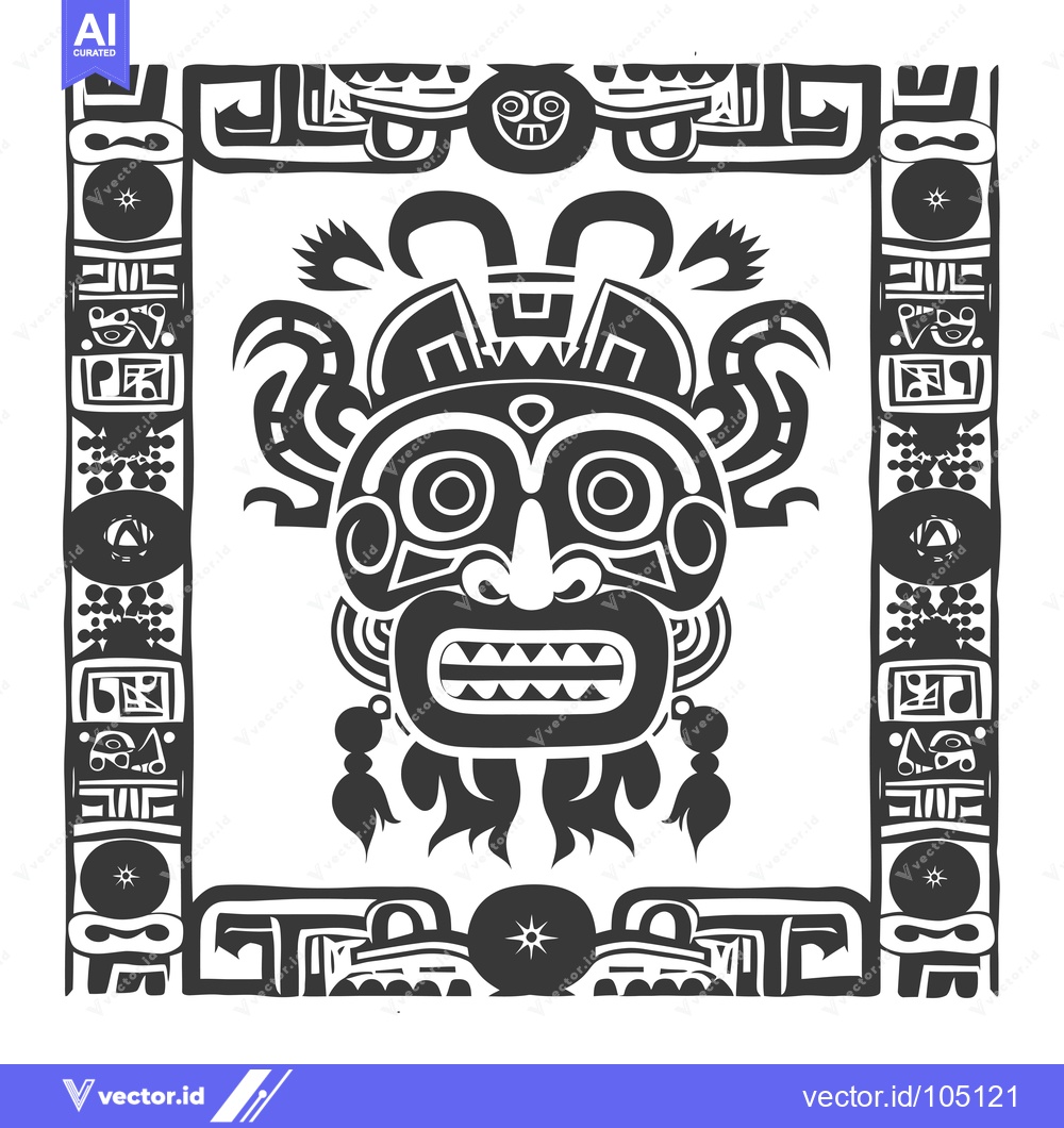 Premium Vector dari Stylized Ancient Tribal Mask with Geometric Ornamentation