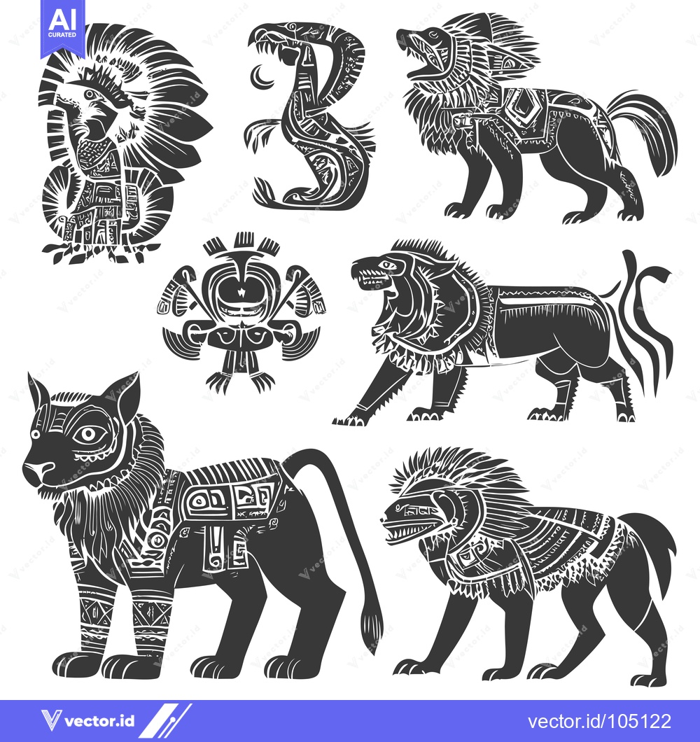 Premium Vector of Stylized Animal Figures in Black and White