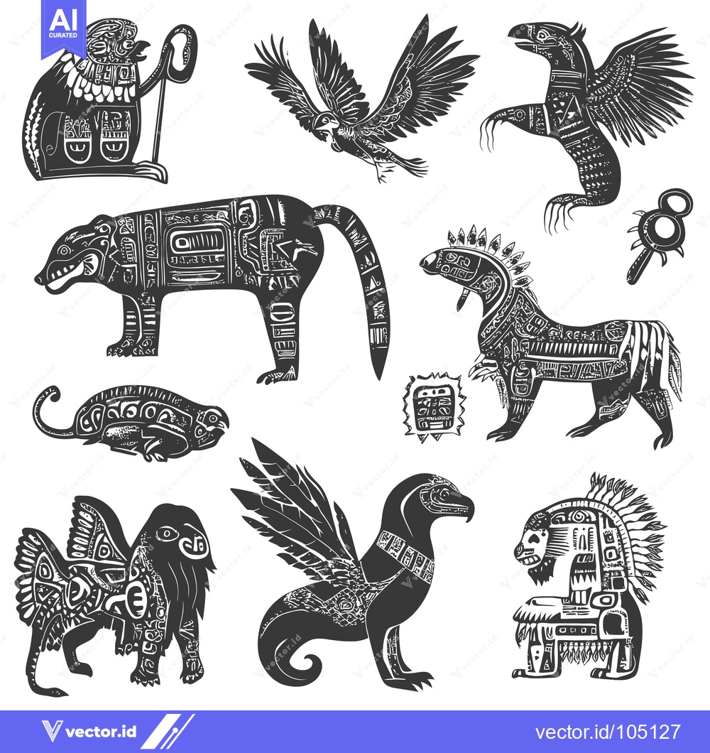 Premium Vector dari Stylized Animalistic Creatures with Geometric Patterns