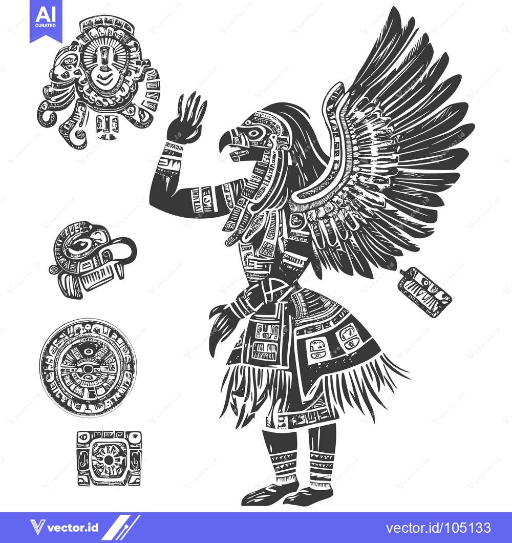 Premium Vector of Stylized Aztec Eagle Warrior with Symbolic Elements
