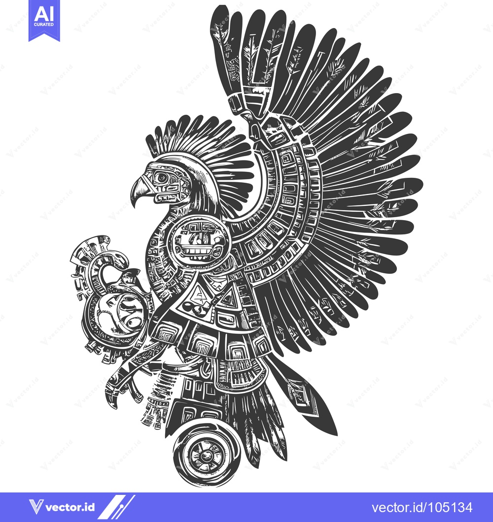 Premium Vector dari Stylized Aztec Eagle with Geometric Patterns and Feathers