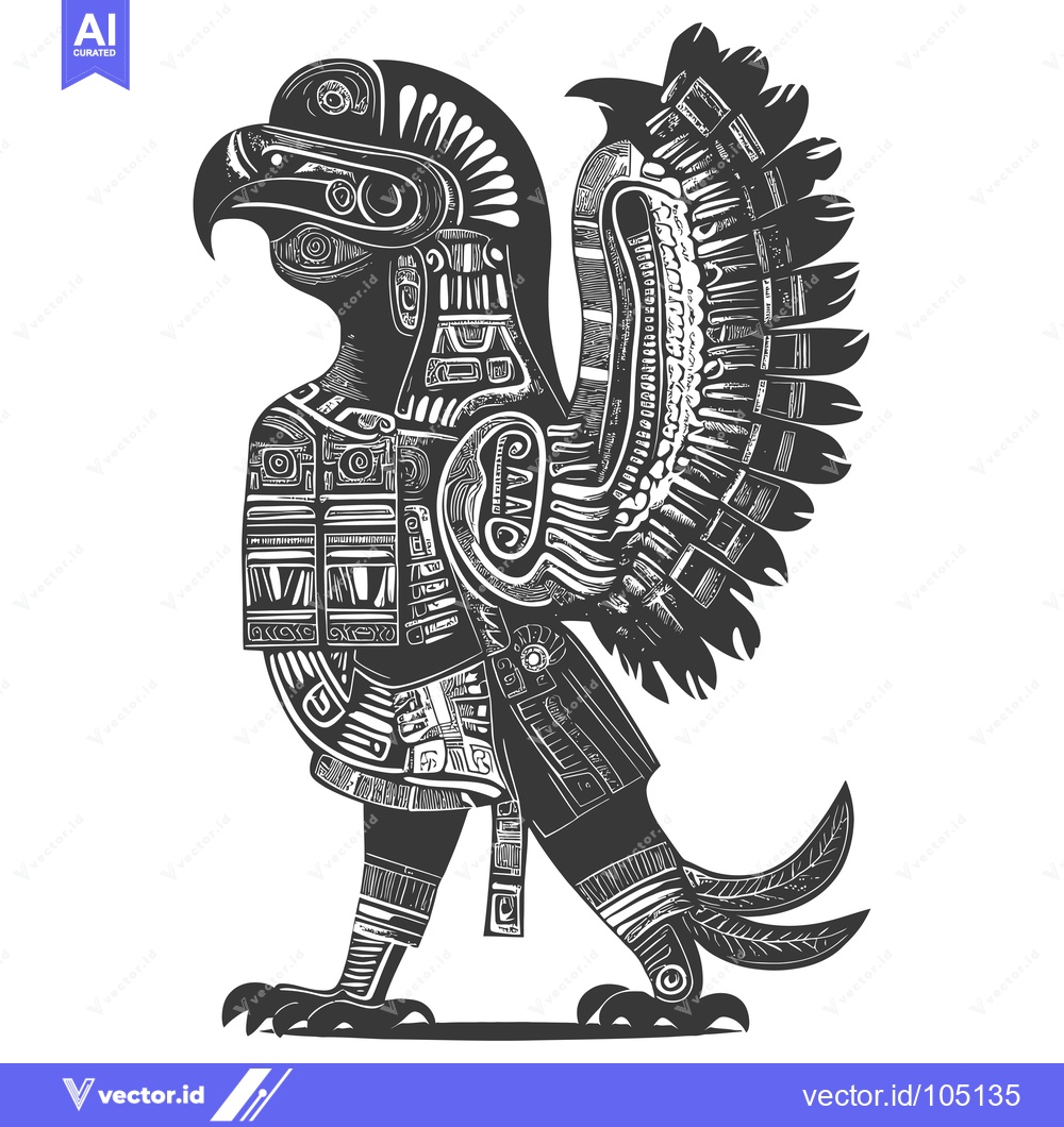 Premium Vector dari Stylized Aztec Eagle with Geometric Patterns and Feathers