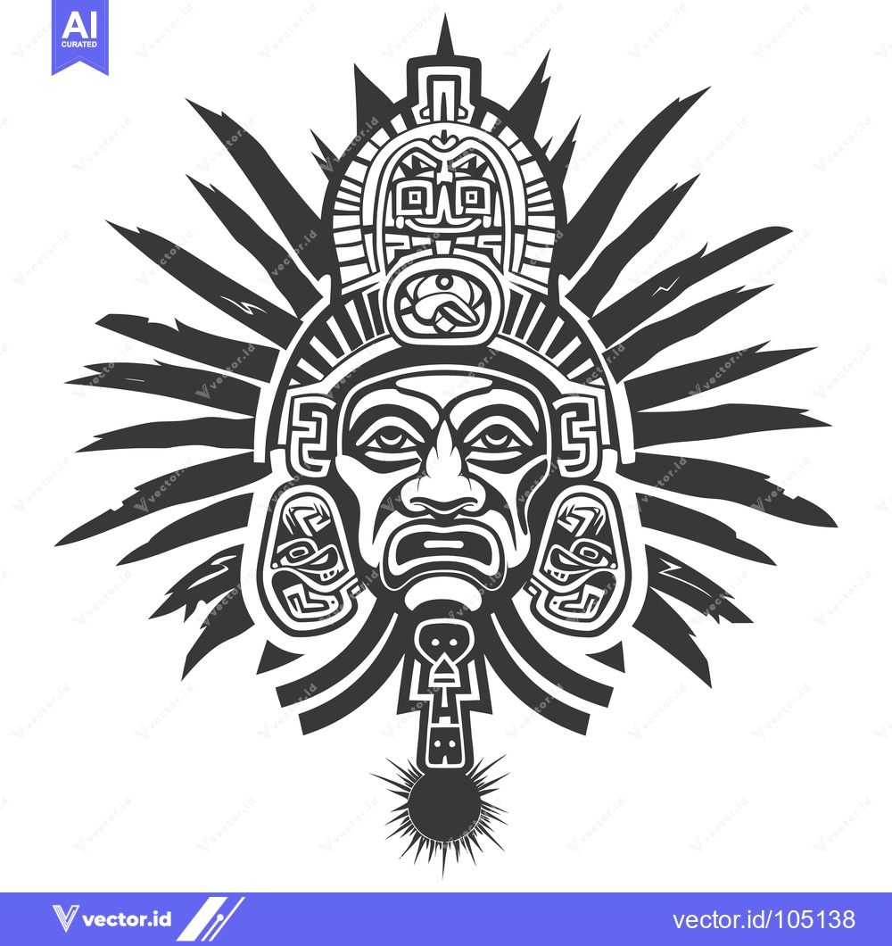 Premium Vector of Stylized Aztec Warrior Head with Sun Symbol