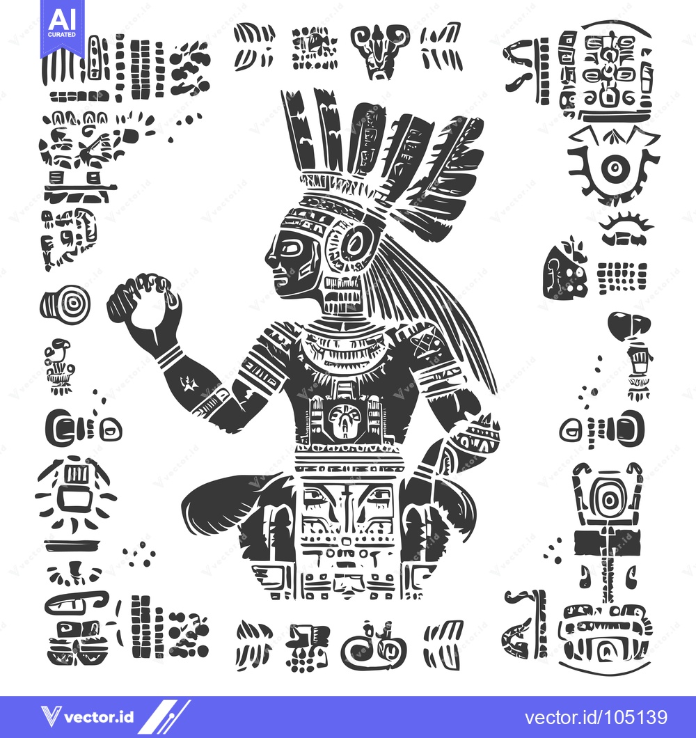 Premium Vector dari Stylized Aztec Warrior Holding a Sacred Object