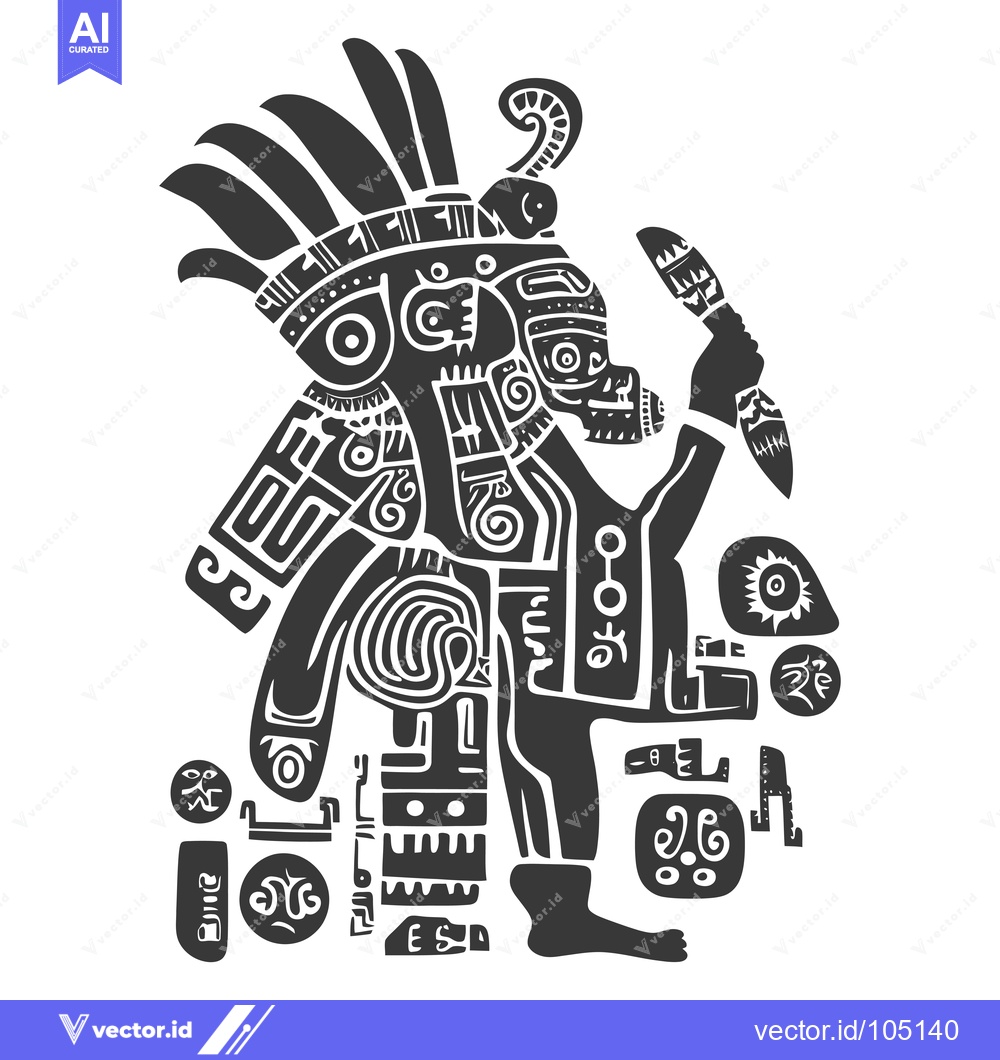 Premium Vector dari Stylized Aztec Warrior Holding a Weapon
