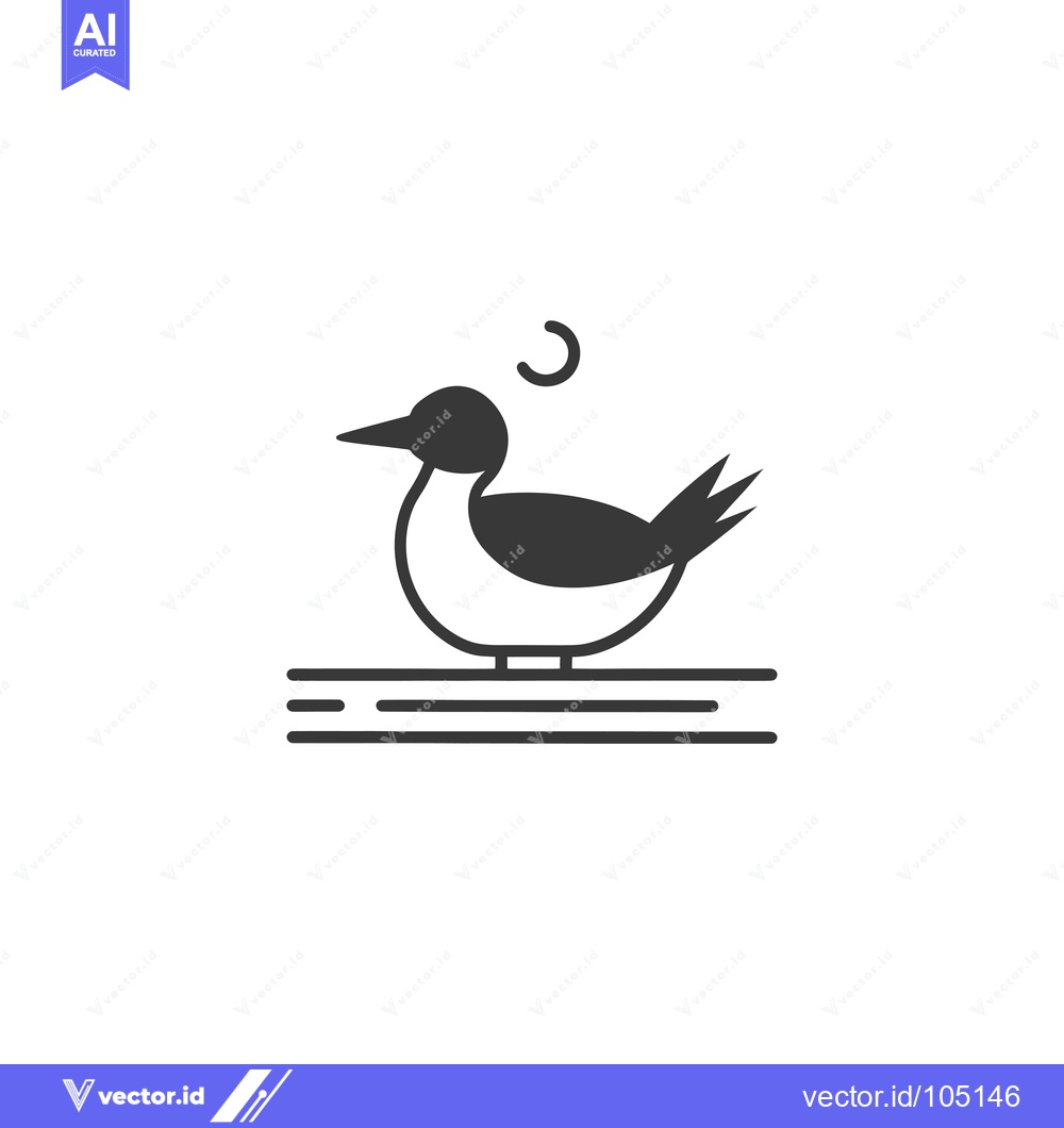 Premium Vector dari Stylized Bird Perched on Water with a Crescent Moon Above