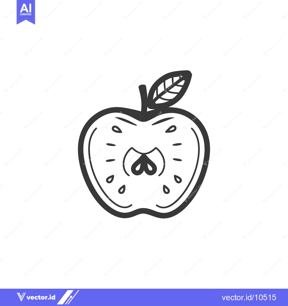 Premium Vector dari A Black and White Line Drawing of a Halved Apple with a Leaf