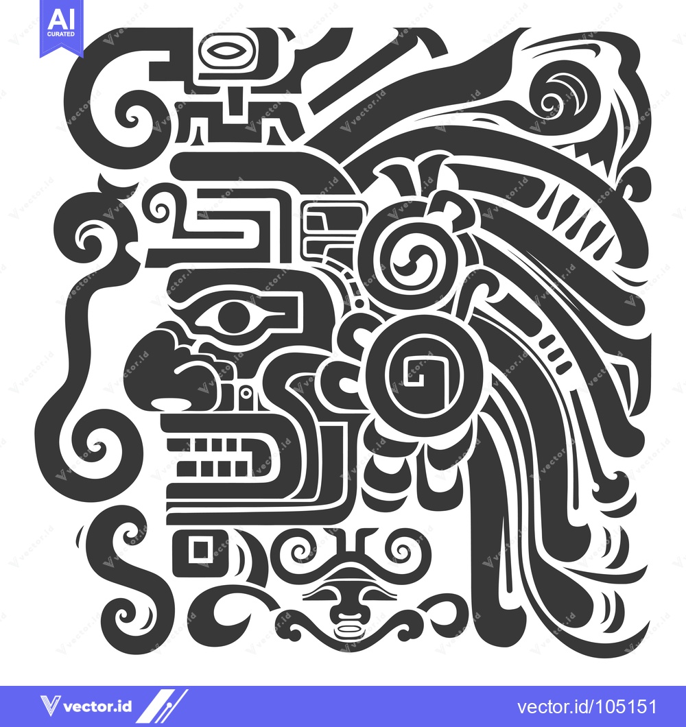 Premium Vector of Stylized Black and White Aztec Face with Ornate Details